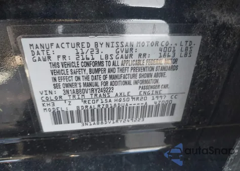 2024 Nissan Sentra Sr Xtronic Cvt z USA, uszkodzony, nr VIN 3N1AB8DV1RY249223